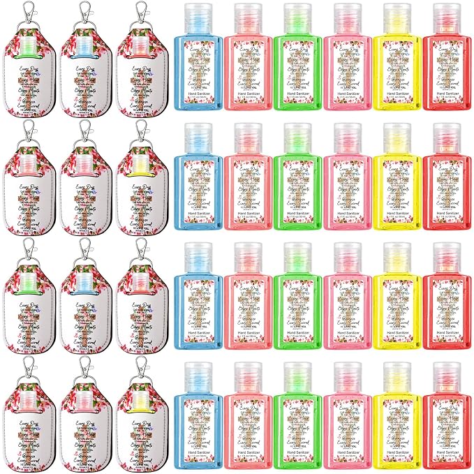 Frienda 24 Pcs Christian Scented Hand Sanitizer and 24 Keychain Holders Gifts Set for Women 1oz Bible Verse Religious Gift Christian Party Favor for Church Pastor Prayer Mother's Day Appreciation Gift