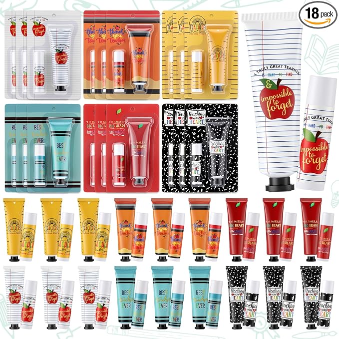 Loopeer 18 Sets Teacher Appreciation Gifts Bulk Hand Cream & Lip Balm Set Thank You Gifts for Teachers Staff Coworkers End of Year Graduation Travel Size Lotion Party Favors