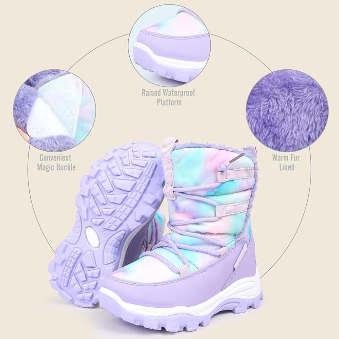 CIOR Winter Snow Boots for Boy and Girl Outdoor Waterproof with Fur Lined(Toddler/Little Kids)