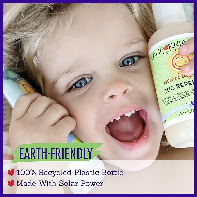 California Baby Natural Bug Spray Travel Size | DEET Free Mosquito Repellent | Baby + Kids Bug Spray | Citronella Spray | Great Smell | 59 mL / 2 oz