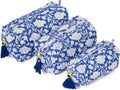 Saffron Marigold Quilted Makeup Bag Set of 3, Hand Block Printed Cotton Cosmetic Bags for Women, Waterproof Lined Travel Toiletry Bag, Coquette Floral Aesthetic, Handmade Gift, Blue Poppy
