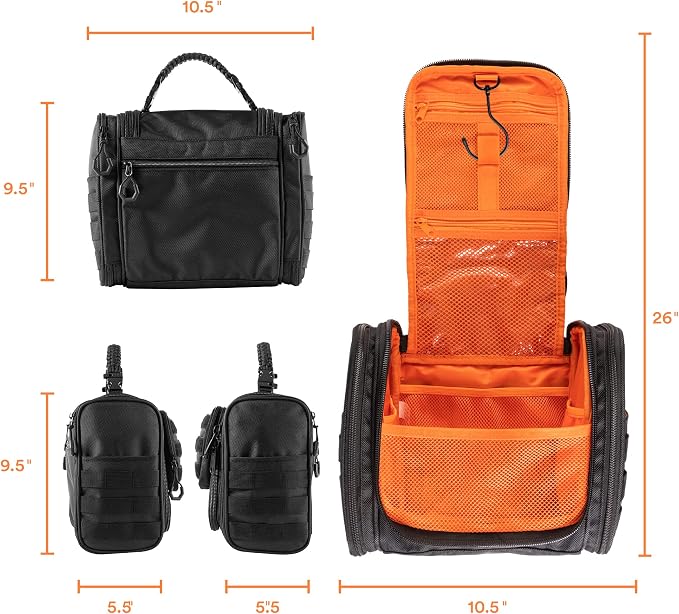 Fitdom Tactical Hanging Toiletry Bag Dopp Kit For Men & Women. Perfect For Travel & Storage for Cosmetic, Clipper, Toothbrush, Shower, Shaving & Grooming Care. Best Overnight Toiletries Organizer Case