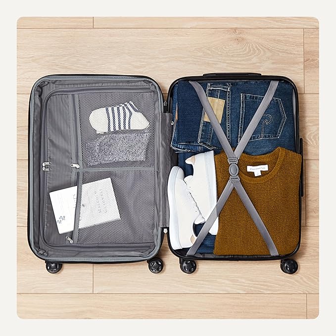 Amazon Basics 21" Hardside Carry-On Luggage with Expandable Space, Scratch-Resistant Surface, Telescoping Handle, Four Multi-directional Wheels, Light Blue