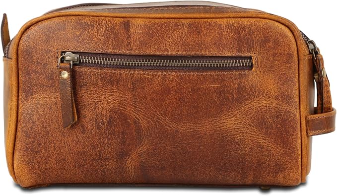 KomalC Travel Toiletry Bag – Premium Leather Dopp Kit for Men & Women with Water-Resistant Lining & Spacious Zippered Organizer