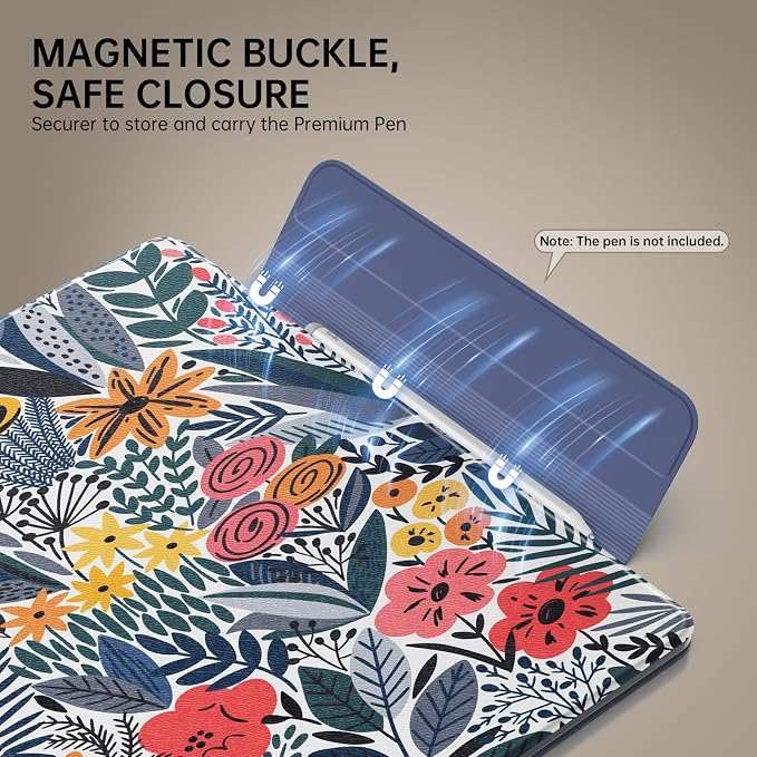 MoKo Magnetic Case for All-New 11" Kindle Scribe 2025(3rd Generation) & Kindle Scribe Colorsoft 2025(1st Gen) - Slim Folio Premium PU Leather Cover with Pen Clasp & Auto Sleep Wake, Blue Leaf Flower