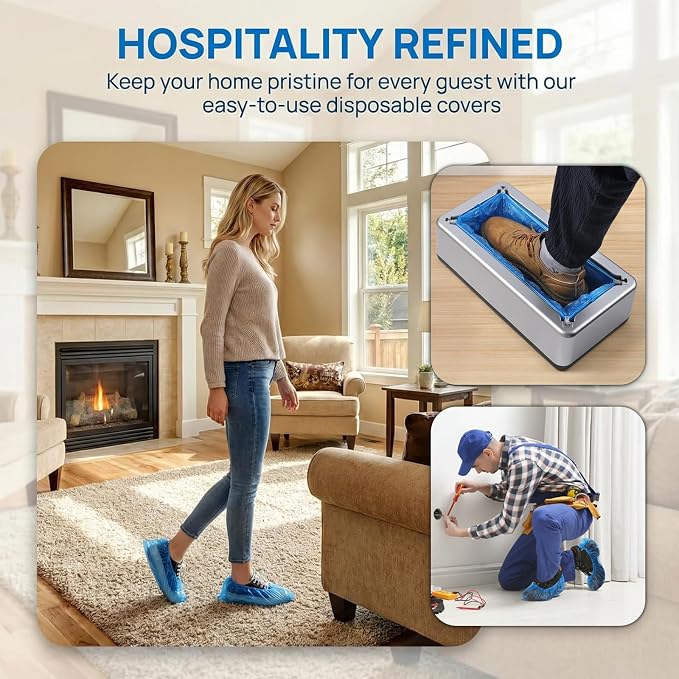 LYSHIYI 200 Pcs Disposable Shoe Covers for Shoe Cover Dispenser, Non-Slip T-Buckle Boot Covers, 15-20'' Adjustable Size for US Men’s Shoe Sizes 6-14