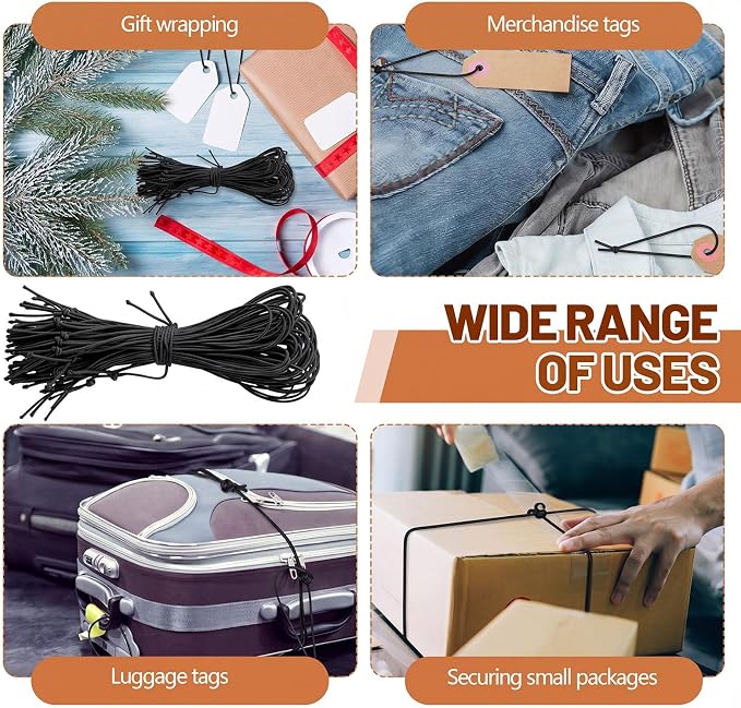 2000 Pcs 9 Inch Long Elastic Loop for Attaching Tags, Easy and Fast to Attach, Bundle of Elastic String for Hang Tag, Clothes Tabs, Price Tabs, Luggage Label (Black)
