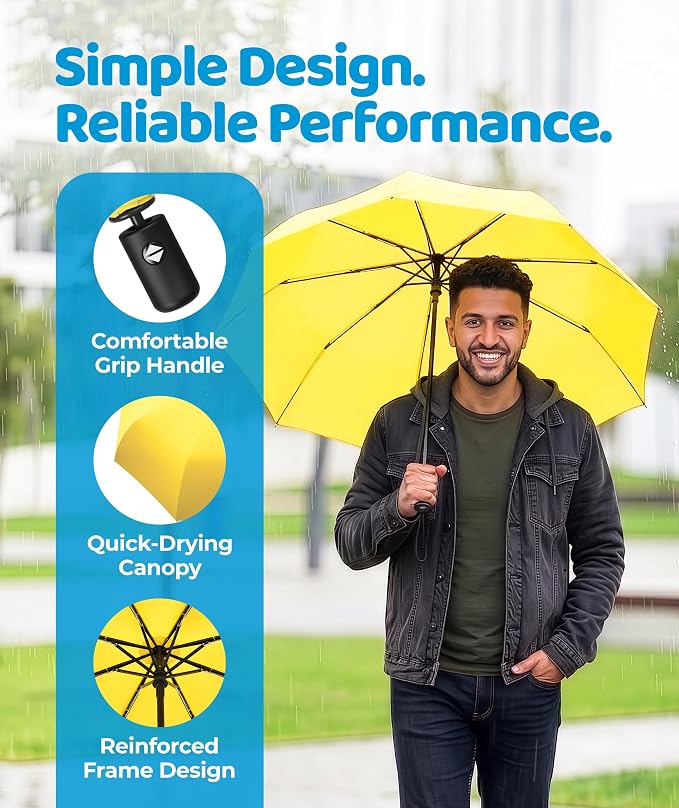 Rain-Mate Windproof Compact Umbrellas for Rain - Strong Reinforced Fiberglass Rib Design & Auto Open & Close - Portable Folding Travel Umbrella - Lightweight & Packable for Women & Men, Easy Collapse