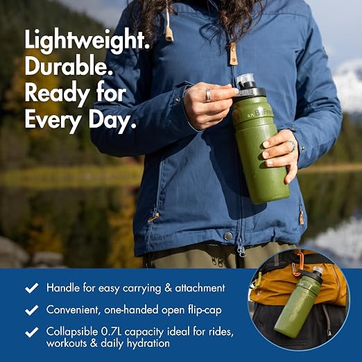 Katadyn BeFree AC Bottle 0.7L Water Filter Bottle for Travel & Daily Use | 2-Stage Filter Removes Bacteria & Microplastics, Improves Taste, BPA-Free, Fits Cup Holders - Moss Green