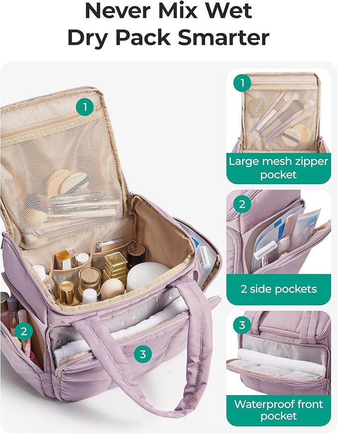 BAGSMART Toiletry Bag Large Roomy Makeup Bag, Portable Makeup Bag with Handle for Travel-Sized Shampoo, Conditioner & Brushes Set, Pink