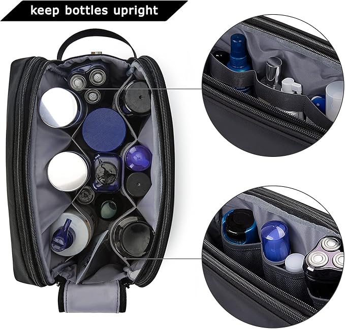 BAGSMART Toiletry Bag for Men, Travel Toiletry Organizer Dopp Kit Water-resistant Shaving Bag for Toiletries Accessories, Door Room Essentials,Black-large