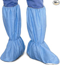 Quest Traction Disposable Boot & Shoe Covers 18" Tall – Non-Slip, Water-Resistant Protective Overshoes, Blue, Small, 50 Pairs for Cleanroom, Medical & Industrial Use