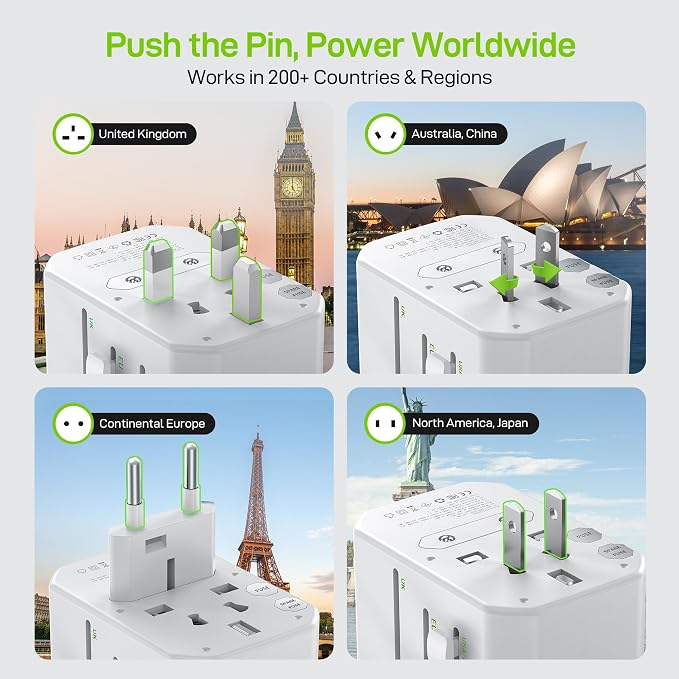 EPICKA Pulse 45W International Power Adapter, Universal Travel Adapter with PD Fast Charging, 5-Port (1 AC/2 USB-A/2 USB-C) European Travel Plug Adapter, Travel Essentials (White)