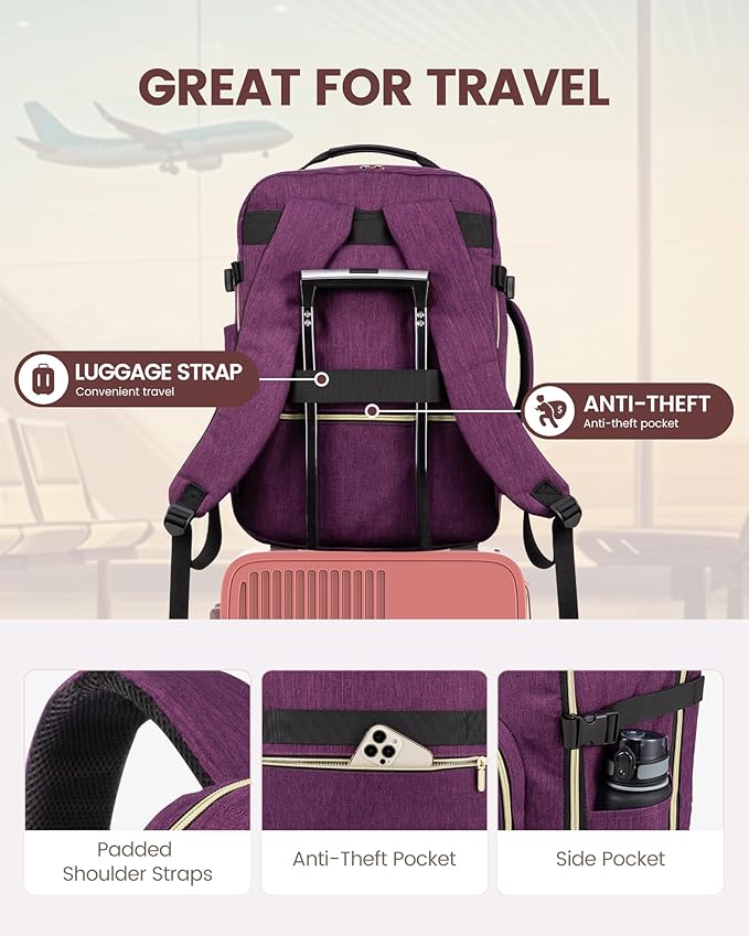 LOVEVOOK 50L Travel Backpack Flight Approved Carry on Backpack,3 Packing Cubes,Waterproof Personal Item Travel Bag,TSA Carry on Luggage Suitcase Travel Essentials,Gifts for Women & Men,fits 18" Laptop