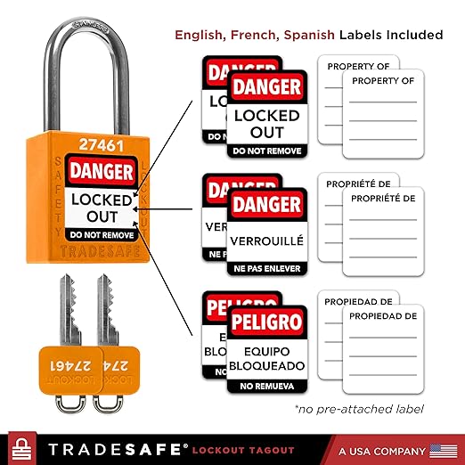 TRADESAFE Lockout Tagout Locks Set - 10 Orange Loto Locks, Lockout Locks Keyed Different, 2 Keys Per Lock, OSHA Compliant Lock Out Tag Out Padlocks, Safety Padlocks for Electrical Lockout Tag Out Kits