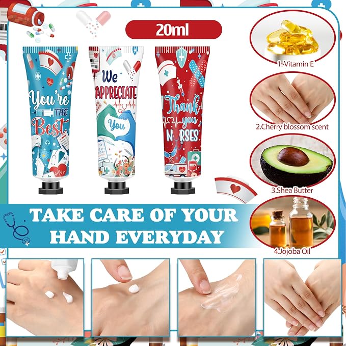 90 Pcs/ 30 Sets CNA Week Gifts Bulk 2026 Nursing Assistant Hand Cream & Lip Balm with Bags and Tags, Thank You Gifts for Hospital Staff Medical Assistant Nursing Graduation Favors