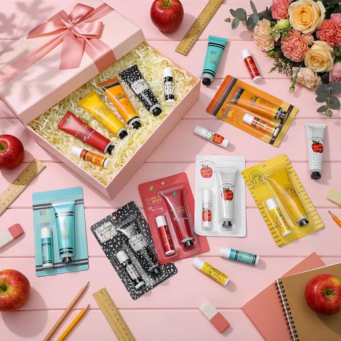 Loopeer 6 Sets Teacher Appreciation Gifts Bulk Hand Cream & Lip Balm Set Thank You Gifts for Teachers Staff Coworkers End of Year Graduation Travel Size Lotion Party Favors
