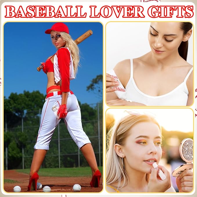 144 Pcs Lip Balm Hand Cream Set Party Favors, Include 36 Lip Balm 36 Moisturizing Hand Cream 36 Bags 36 Cards and Ropes for Accessories Gifts(Red and White,Baseball)