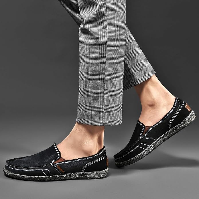 CASMAG Men's Casual Cloth Shoes Canvas Slip on Loafers Leisure Vintage Flat Boat Shoes