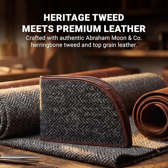ROGUE WALLET Front Pocket Card Holder for Men - Bedford Tweed & Top Grain Leather Minimalist Billfold - Slim ID Window, Cash Section & Stash Compartment