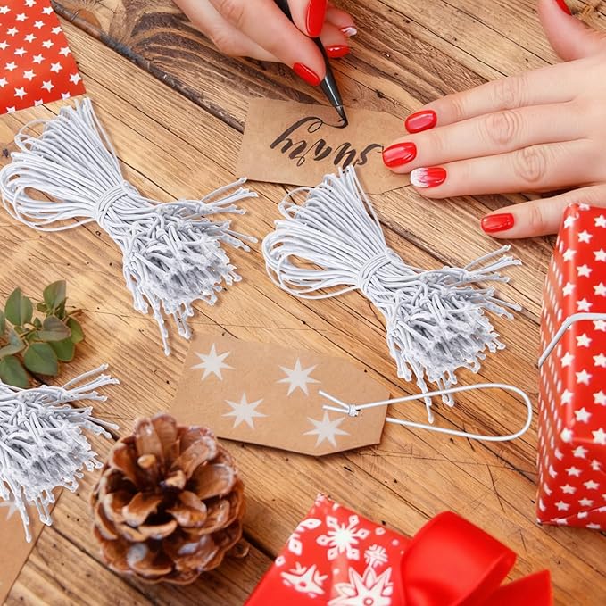 1000 Pcs 9 Inch Long Elastic Loop for Attaching Tags, Easy and Fast to Attach, Bundle of White Elastic String for Hang Tag, Clothes Tabs, Price Tabs, Luggage Label