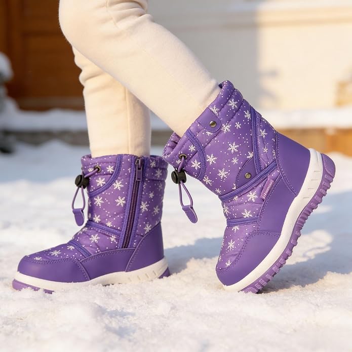 CIOR Winter Snow Boots for Boy and Girl Outdoor Waterproof with Fur Lined(Toddler/Little Kids)