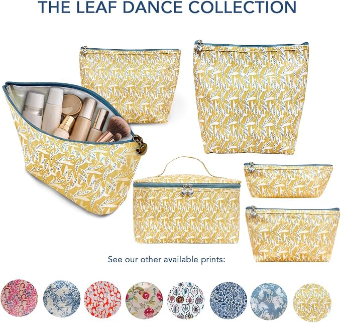Jacaranda Living Large Cosmetic Bag - Water-Resistant, PVC-Lined - Leaf Dance