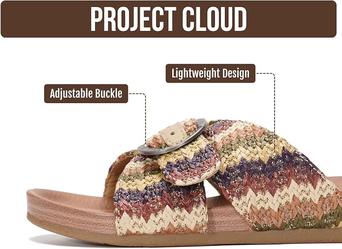 Project Cloud Womens Sandals - Adjustable Buckle Sandals for Women 2026 with Plush Insole - Lightweight & Non Slip Slides for Women Footwear