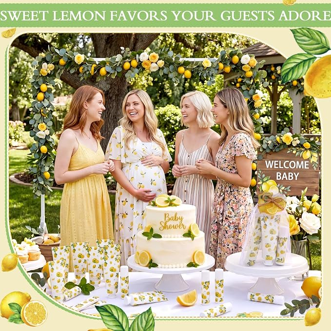 Leelosp 24 Sets Lemon Hand Cream and Lip Balm Bridal Baby Shower Party Favors Bulk Summer Lemon Travel Size Hand Lotion Lip Balm Nail File Gifts Set Bridal Shower Wedding Party Supplies for Guests