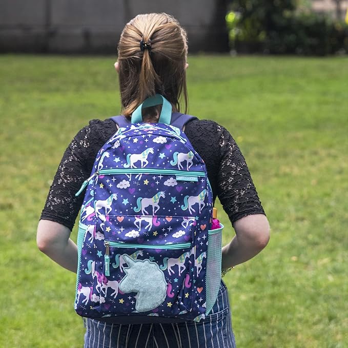 Trail maker 17” Kids Character School Backpacks Plush for Girls with Side Pockets, Padded Straps