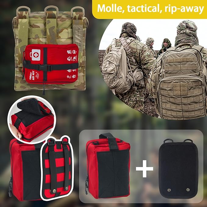 556 Piece Premium Large First Aid Kit, Survival Medical Bag Labelled Compartments, Workplace Essential, Home & Sports, Molle Tactical Rip-Away Design, First Responders' Choice for Trauma