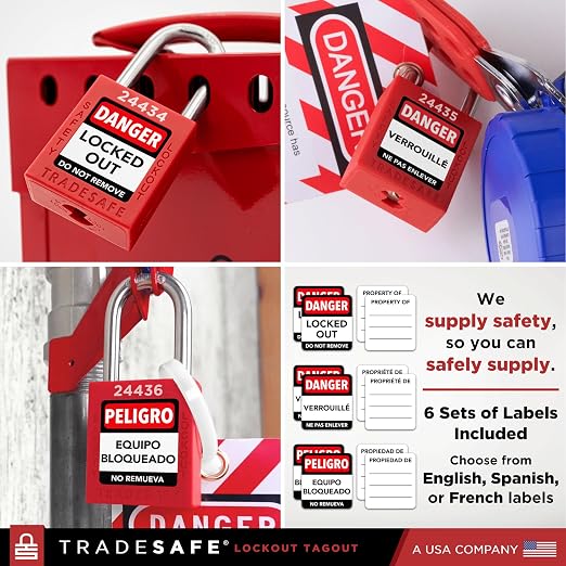 TRADESAFE Lockout Tagout Locks Set - 7 Red Loto Locks, Lockout Locks Keyed Different, 1 Key Per Lock, OSHA Compliant Lock Out Tag Out Padlocks, Safety Padlocks for Electrical Lockout Tag Out Kits