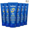 Coppertone Sport Sunscreen Lotion SPF 50, Sweat, Heat and Water Resistant Sunblock, Lightweight, Oxybenzone Free, Travel Size Sunscreen Bulk Pack, 3 Fl Oz Bottle, Pack of 6