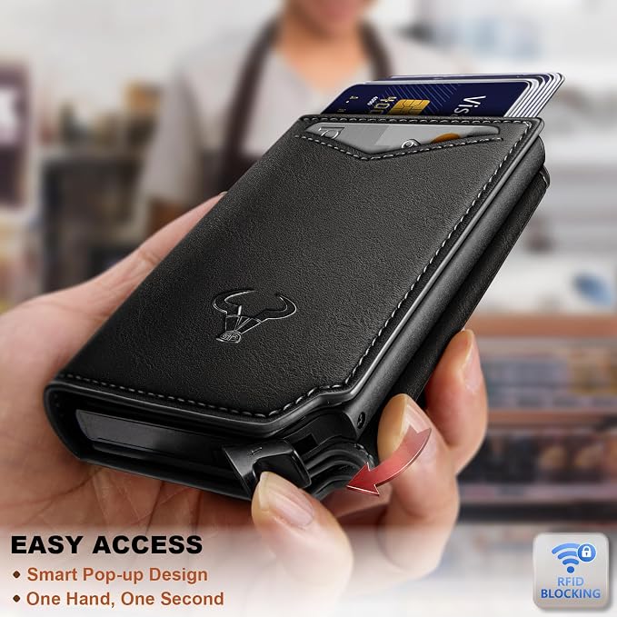 BULLIANT Men Wallet Leather Wallet Card Holders Money Clip for Men 10Cards-Magnetic Flip on Metal Case