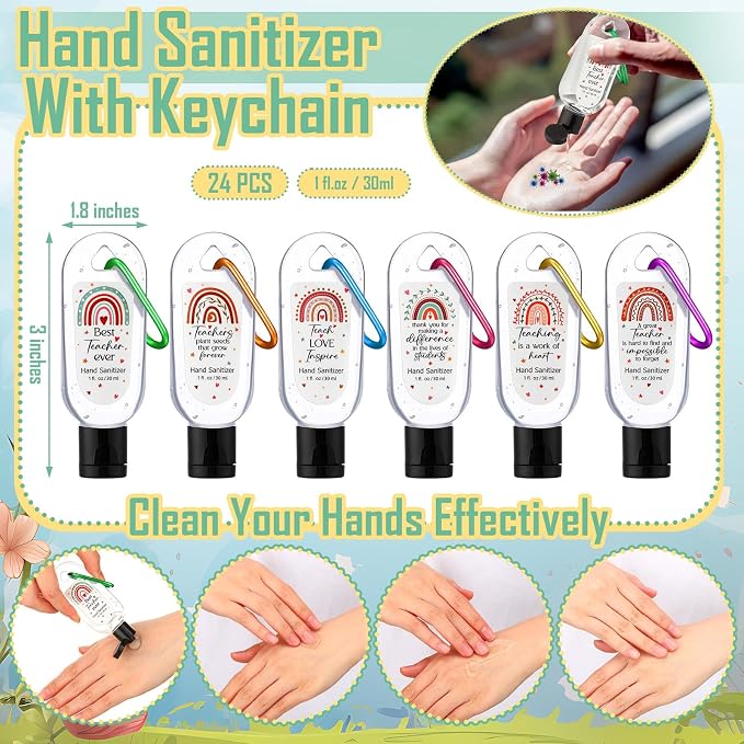 24 Pack Appreciation Teacher Gifts Bulk Scented Hand Sanitizers with Keychain Mini Hand Sanitizer Gel Bulk 1 oz Travel Size Back to School First Day of School Teacher Thank You Gift Employee