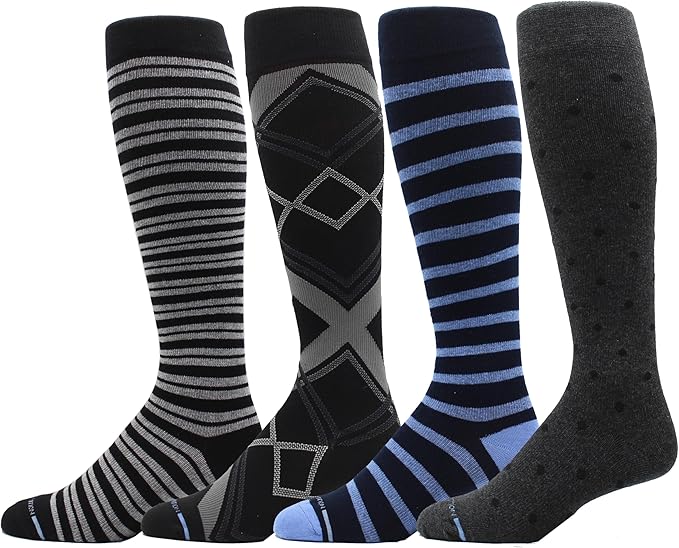 Dr. Motion 4 Pairs Men's Athletic Traveler Graduated Compression Knee High Socks