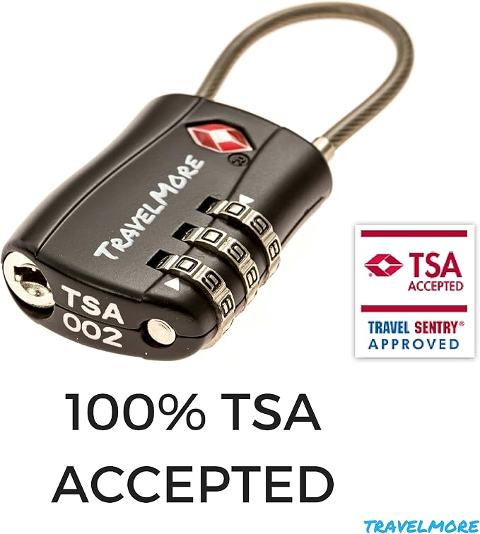 8 Pack TSA Approved Travel Combination Cable Luggage Locks for Suitcases - 4 Black & 4 Orange