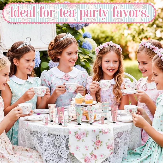 6 Sets Tea Party Favors Mini Hand Cream Lip Balm Bulk Gift Set for Women Wedding Party Favors for Guests Travel Size Hand Lotion Vintage Floral Moisturizing Lip Balm Gifts for Baby Shower