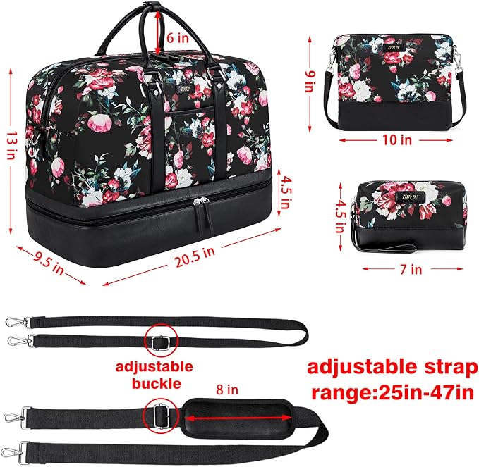 Weekender Bag for Women, Large Overnight Bag Canvas Travel Duffel Bag Carry On Tote with Shoe Compartment 21" 3Pcs Set
