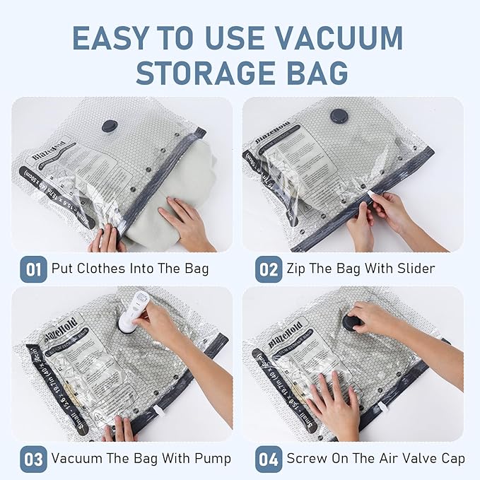 Travel Vacuum Storage Bags with Rechargeable Cordless Pump, 20 Pack 4 Sizes Compression Packing Bag Set for Luggage, Thickened Vacuum Seal Bags for Clothing, Triple-Zipper Sealer Upgrade