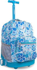 J World Sunrise Kids Rolling Backpack for Girls Boys. Roller Bookbag With Wheels For School, Blue Vine