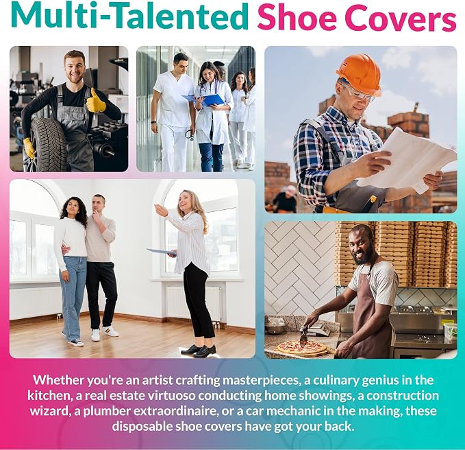 ABC Waterproof Disposable Boot Covers, XL Size. Pack of 100 Clear Disposable Booties for Shoes Covers. Disposable Shoe Covers for Indoors Non Slip. Shoe Booties Disposable Non Slip