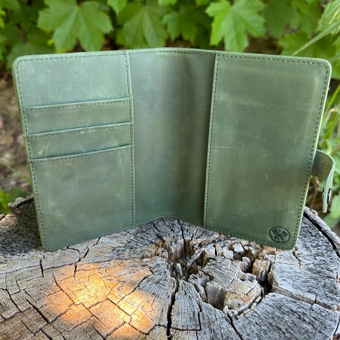 Genuine Leather Passport Holder Compatiable with and Moto Tag Wallet for Men and Women RFID Blocking for Secure Traveling and Documentation Organizer (Green)