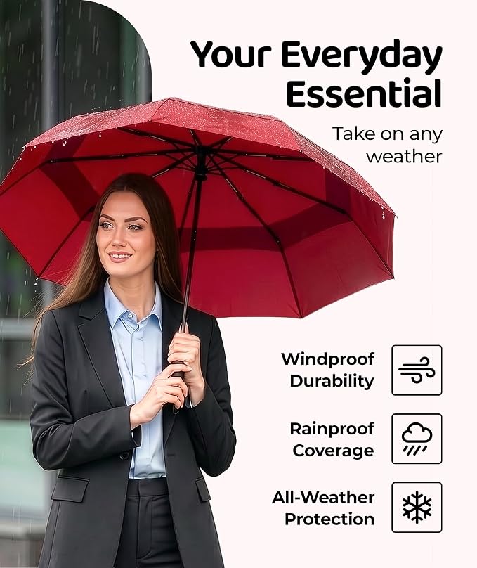 Repel Windproof Travel Umbrella - Compact & Withstands Winds up to 100MPH , Strongest Premium Auto Folding Umbrella for Rain and Sun - Durable, Light & Portable for Women & Men , Fits Backpack & Cars