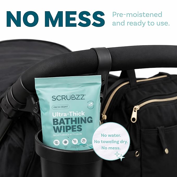 Extra Large Bath Wipes for Adults Bathing No Rinse - 40 Ultra Thick Disposable Body Wipes for Men, Women & Elderly - Great for Gym, Camping, Post Surgery