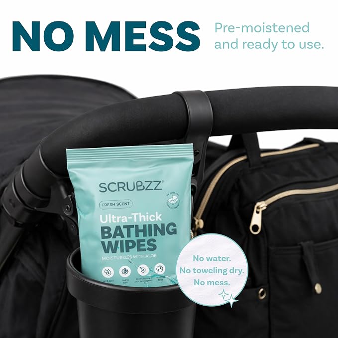 Extra Large Bath Wipes for Adults Bathing No Rinse - 120 Ultra Thick Disposable Body Wipes for Men, Women & Elderly - Great for Gym, Camping, Post Surgery