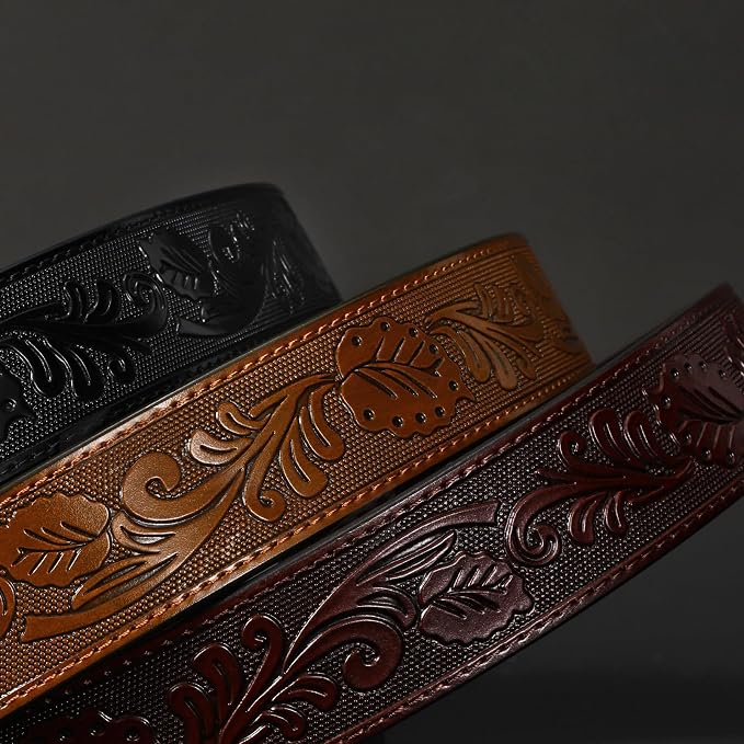 SANSTHS 3 Pack Western Belts for Men Woman without Buckle, Cowgirl Cowboy Belt for Buckle Western Leather Belt for Jeans