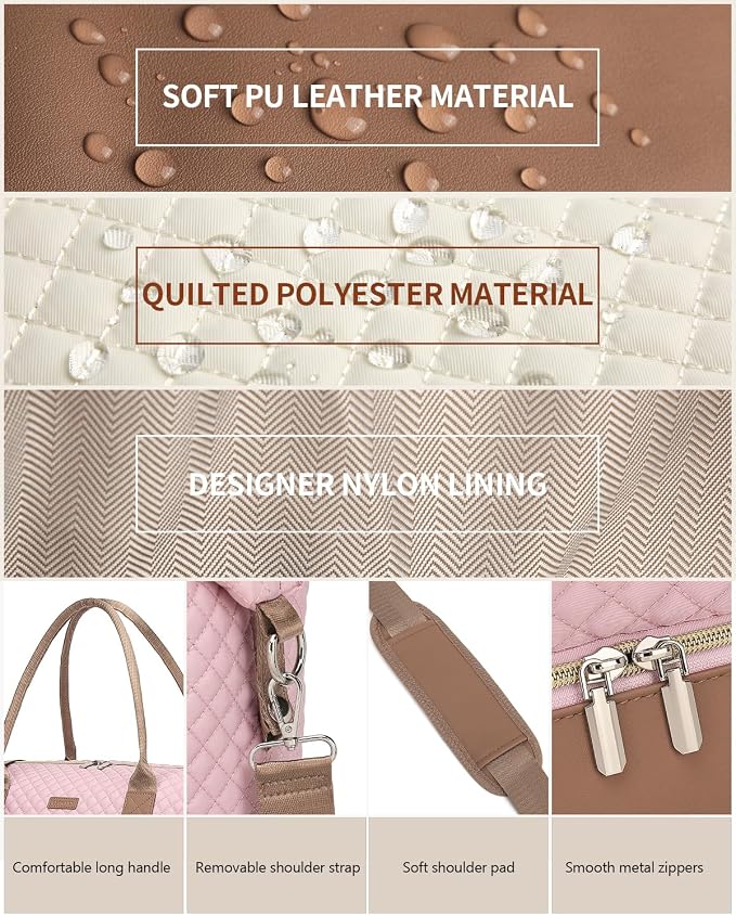 Weekender Bags for Women Travel, Under Seat Carry On Bags for Airplanes Overnight Bag with Shoe Compartment Luggage Sleeve, Foldie Travel Tote Bag Hospital Bag, Travel Gifts, Pink Brown