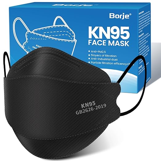 Borje KN95 Face Masks for Adults 50 Pack,5-Ply Black Disposable Face Mask Against PM 2.5 Smoke & Dust, Filtration Efficiency 95%