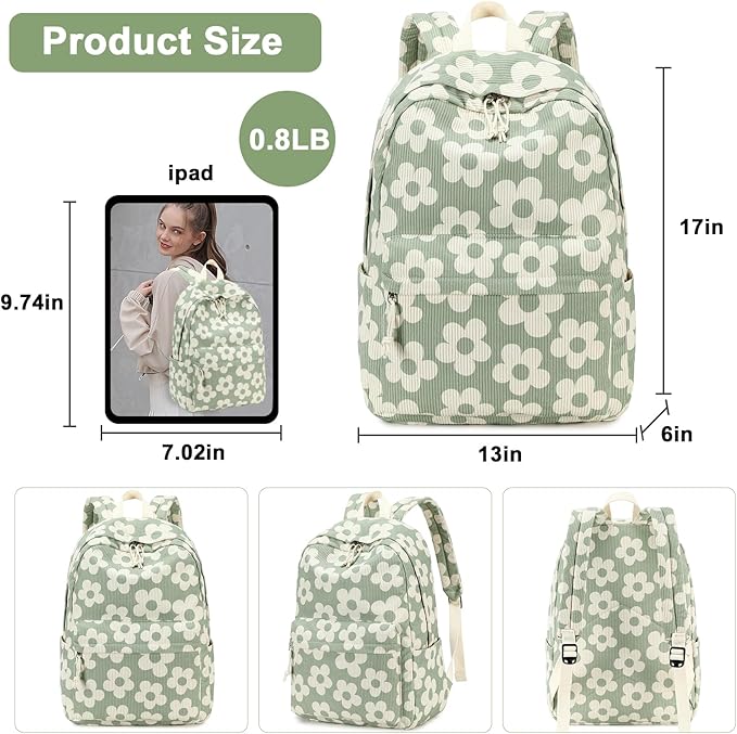 Bluboon School Backpack for Teen Girls Bookbags Elementary High School Corduroy Laptop Bags Women Travel Daypacks